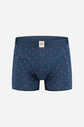 Boxer bleu marine à motifs cœurs rouge